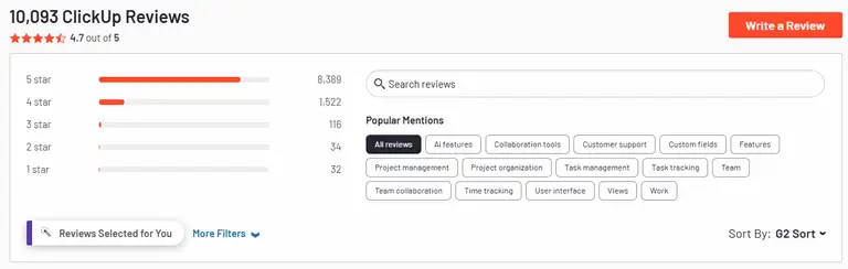 ClickUp review as Toggl Track alternatives