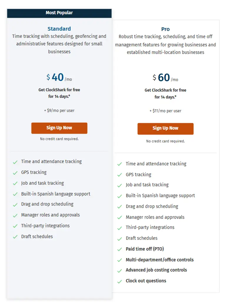 ClockShark pricing