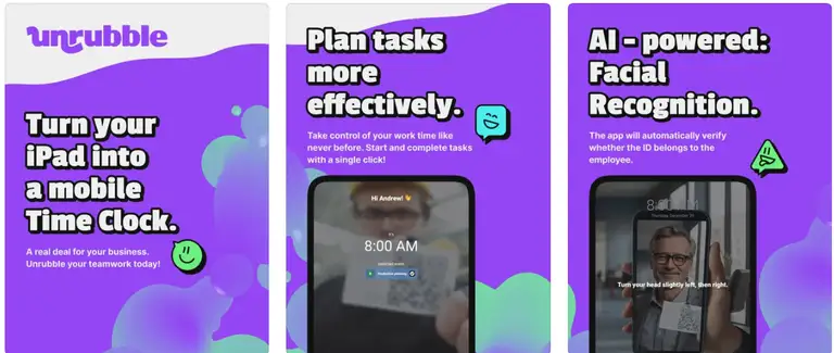 The Mobile Time Clock app by Unrubble - screenshots