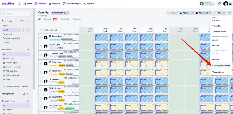 Calendar options for planning in Unrubble