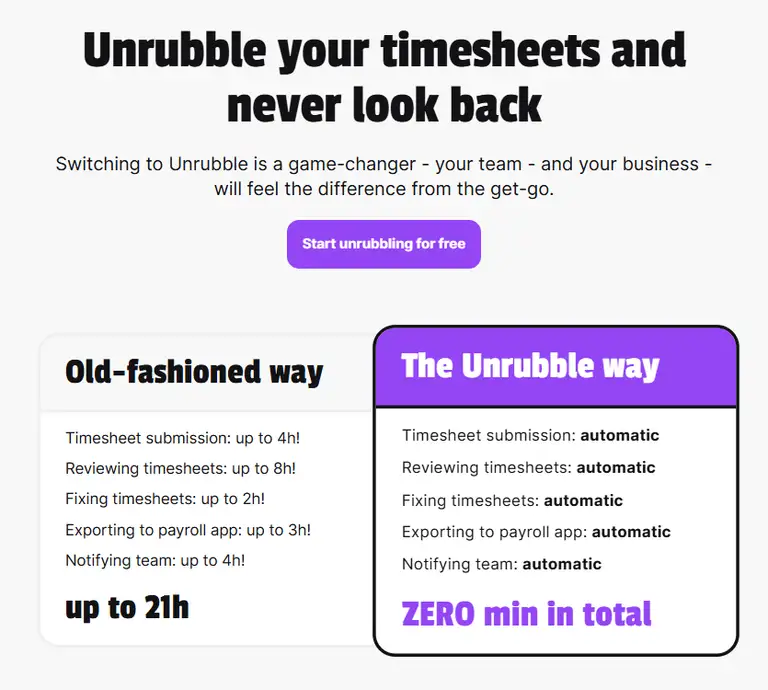 Unrubble vs old-fashioned way of timesheets and attendance tracking.