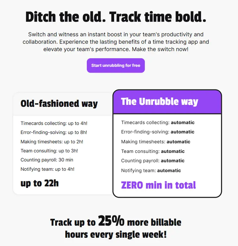 old-fashioned time tracking vs Unrubble time tracking