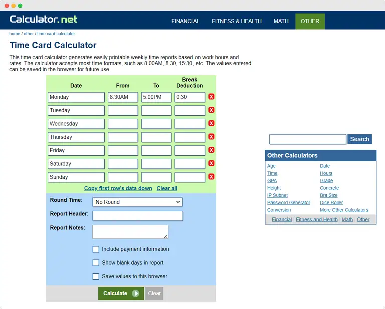 the labor hours calculator