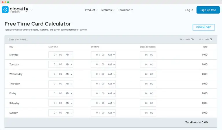 Time card calculators