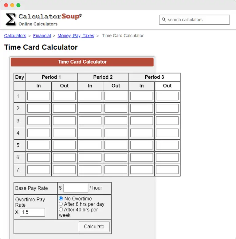 Time cards calculator
