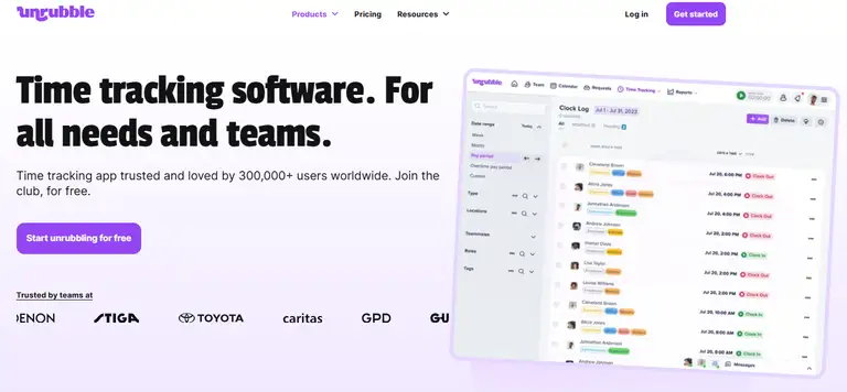 the best time tracking software for consultants - Unrubble with a free version (trial), for big and small teams, and consultants