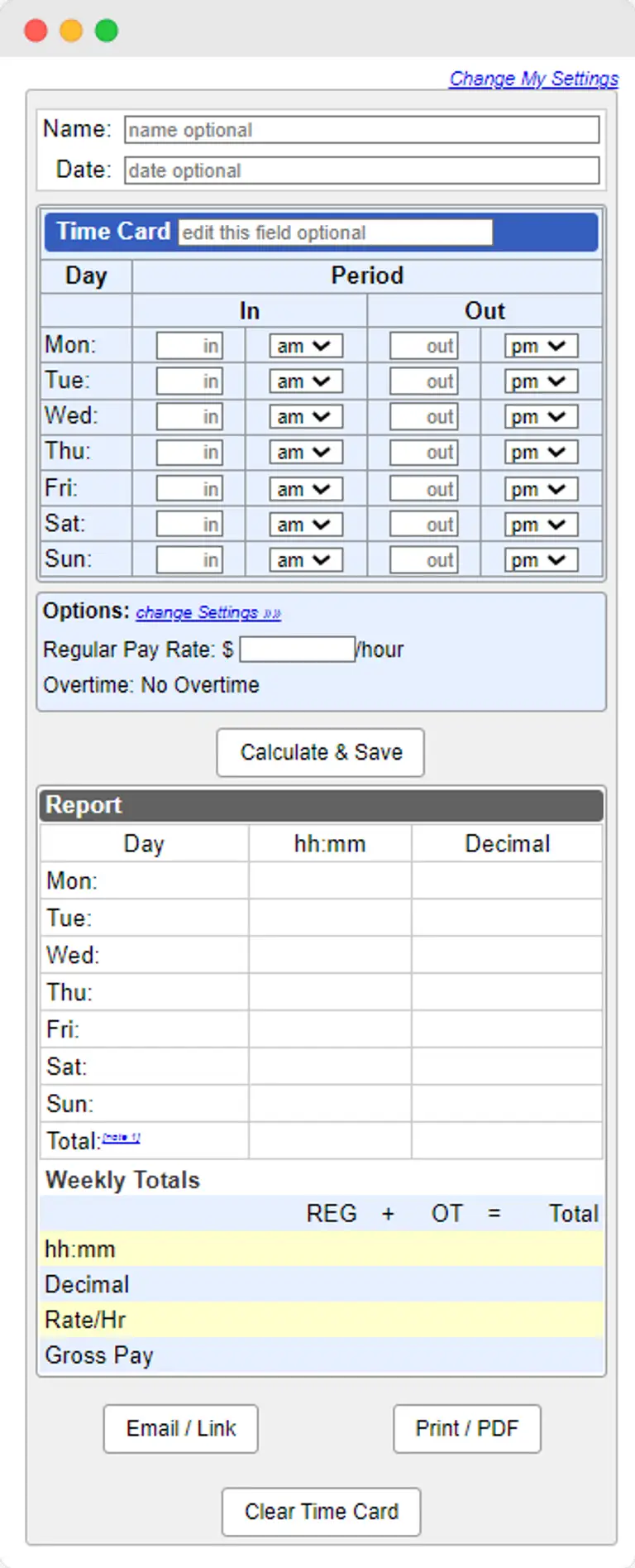 timecard calculator example