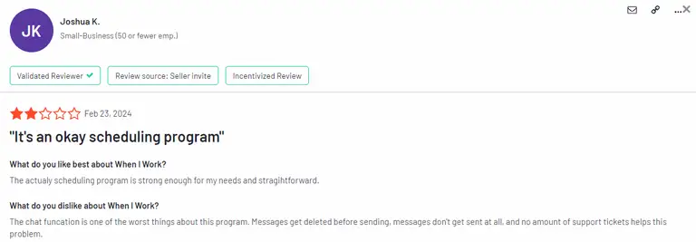 User reviews of wheniwork
