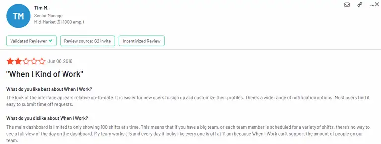 Users reviews wheniwork