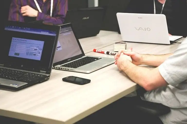 Working on laptops