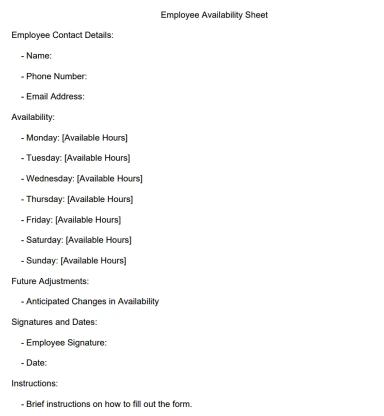 employee availability form