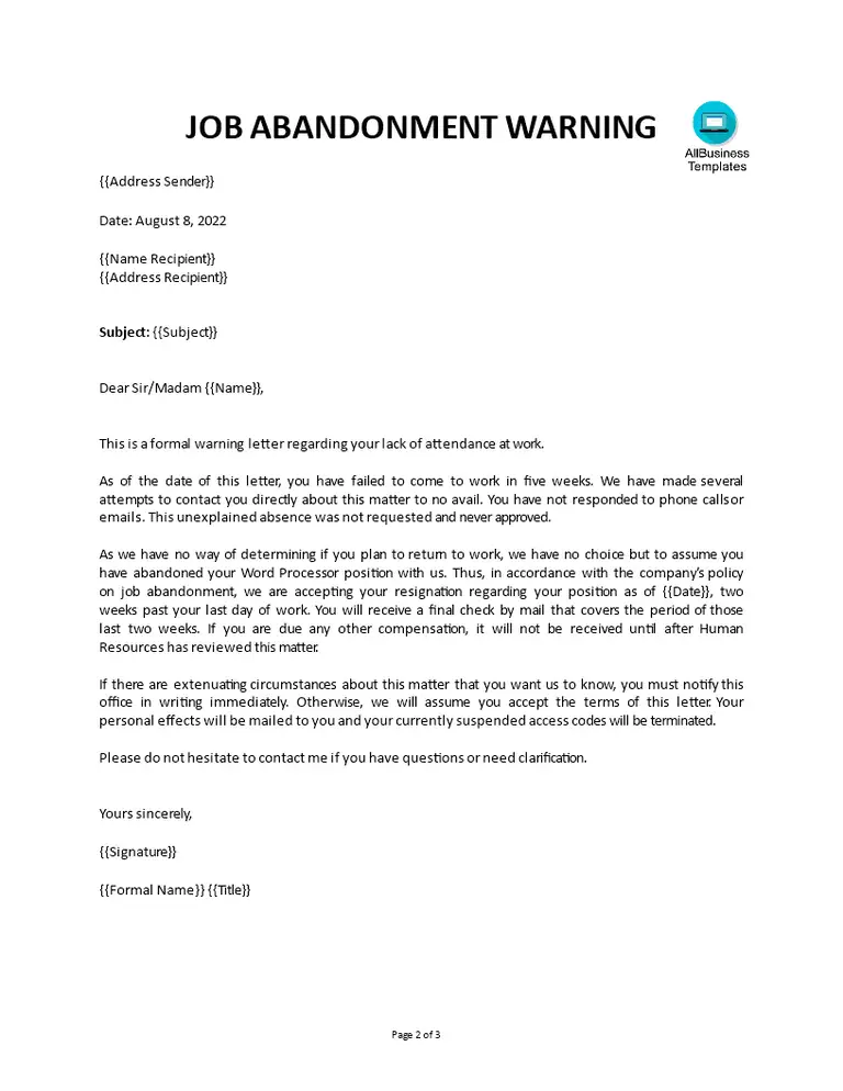 job abandonment warning