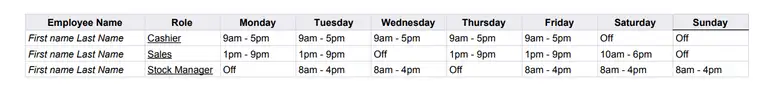 work schedule template
