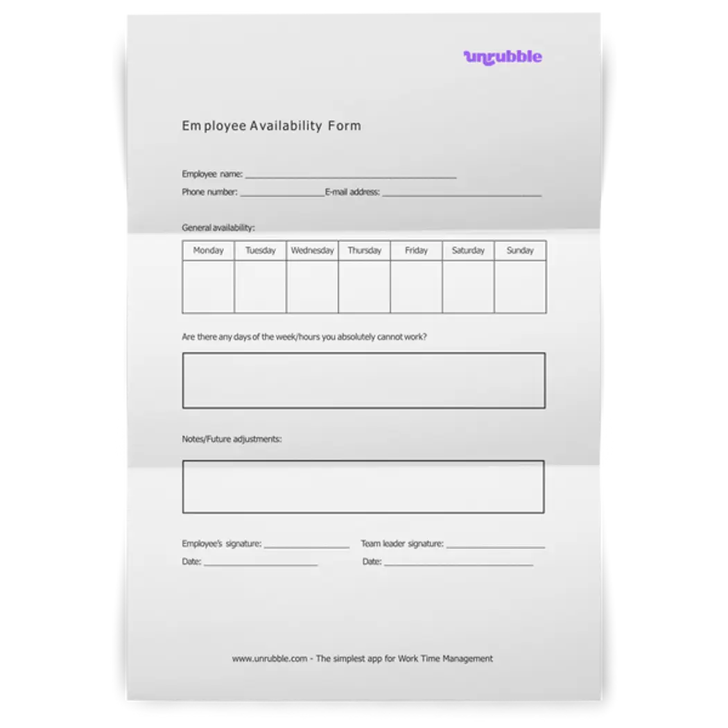 Download Free Employee Availability Form NOW Unrubble Templates Download Free Employee Availability Form NOW Unrubble Templates