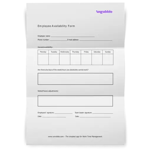 Download Free Employee Availability Form NOW Unrubble Templates