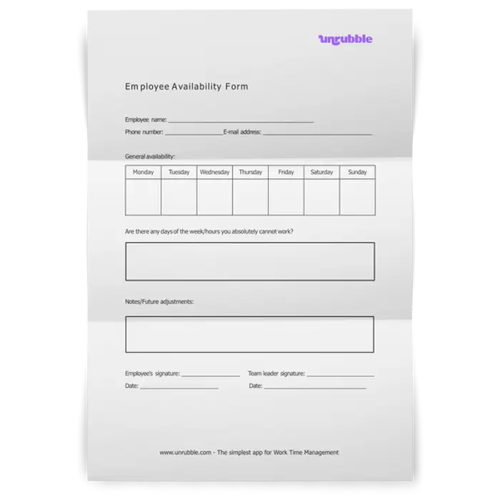 Download Free Employee Availability Form NOW | Unrubble Templates