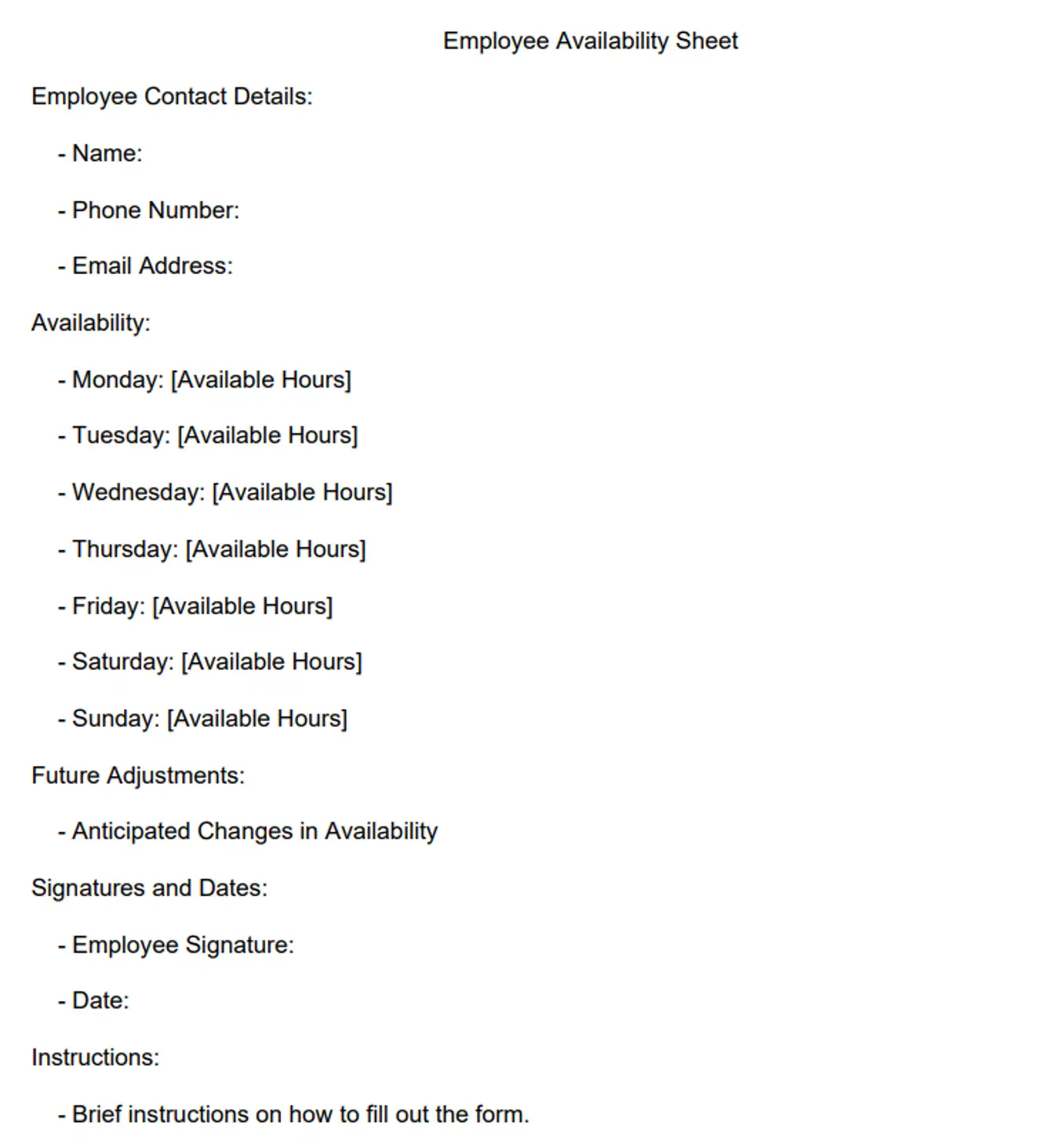 The Only Free Employee Availability Form Template You'll Need ...