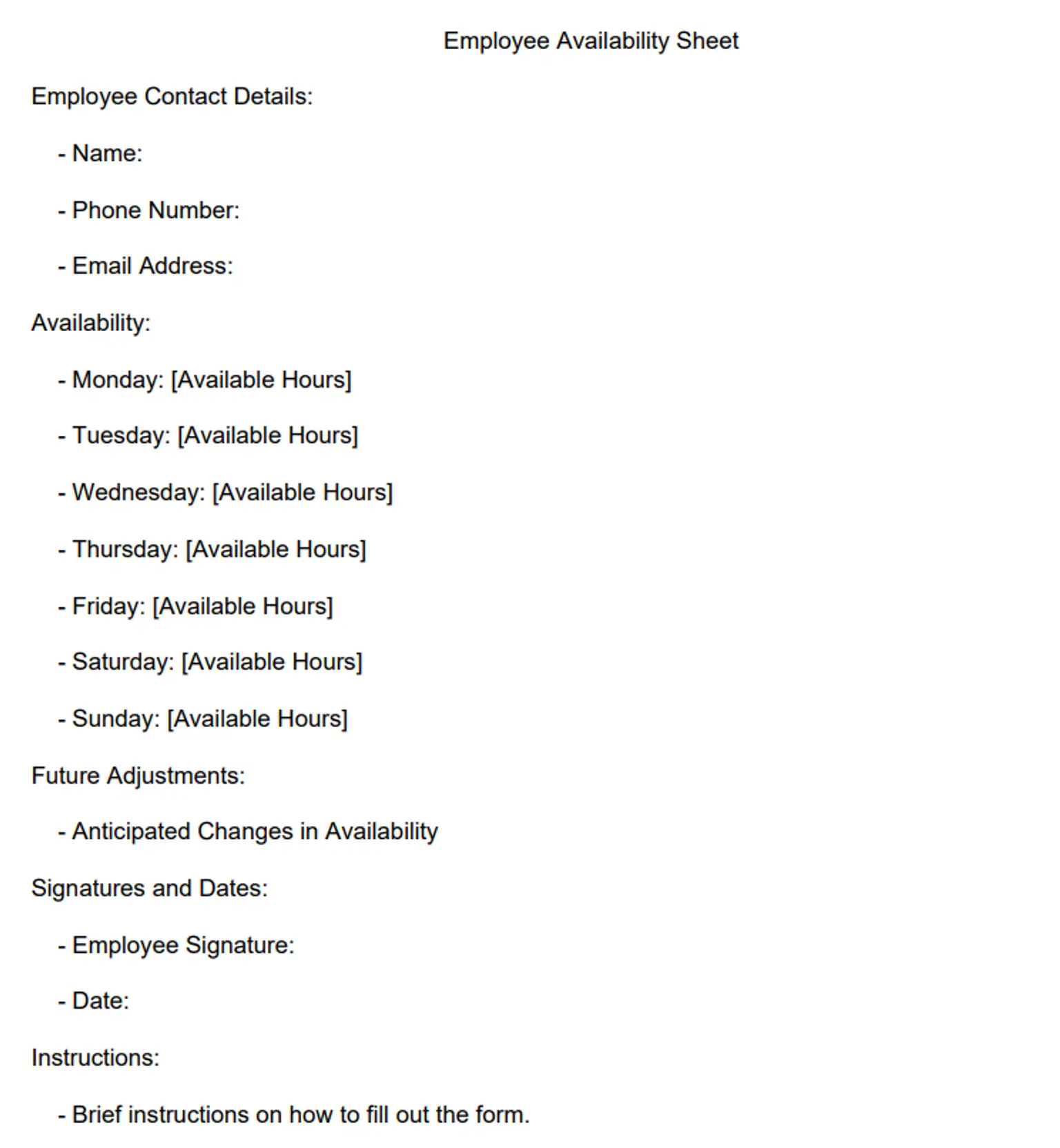 The Only Free Employee Availability Form Template You'll Need ...